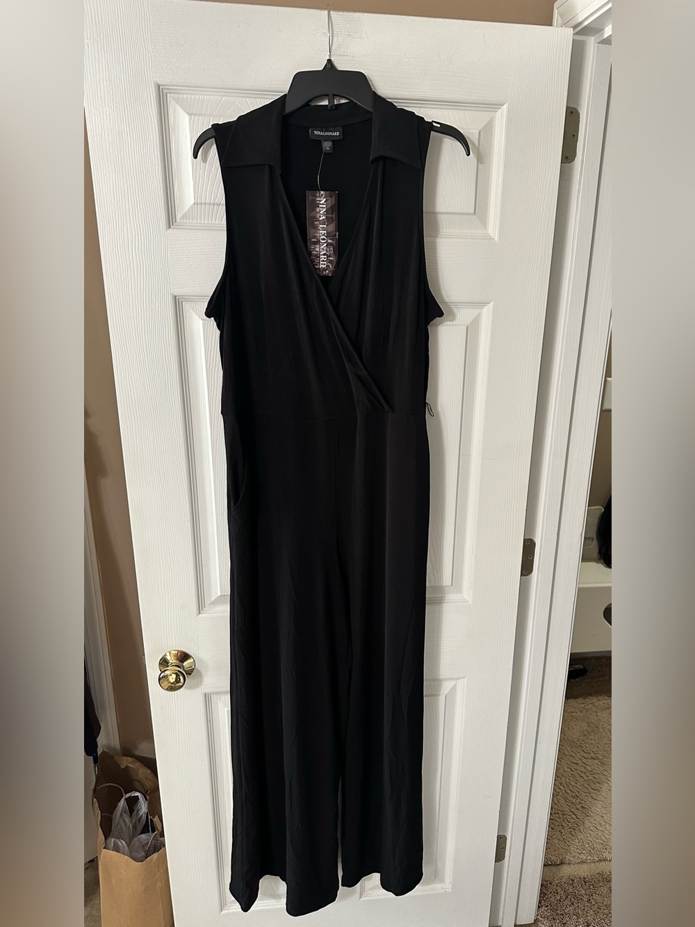 Nina Leonard Wrap-Front Wide-leg Jumpsuit
